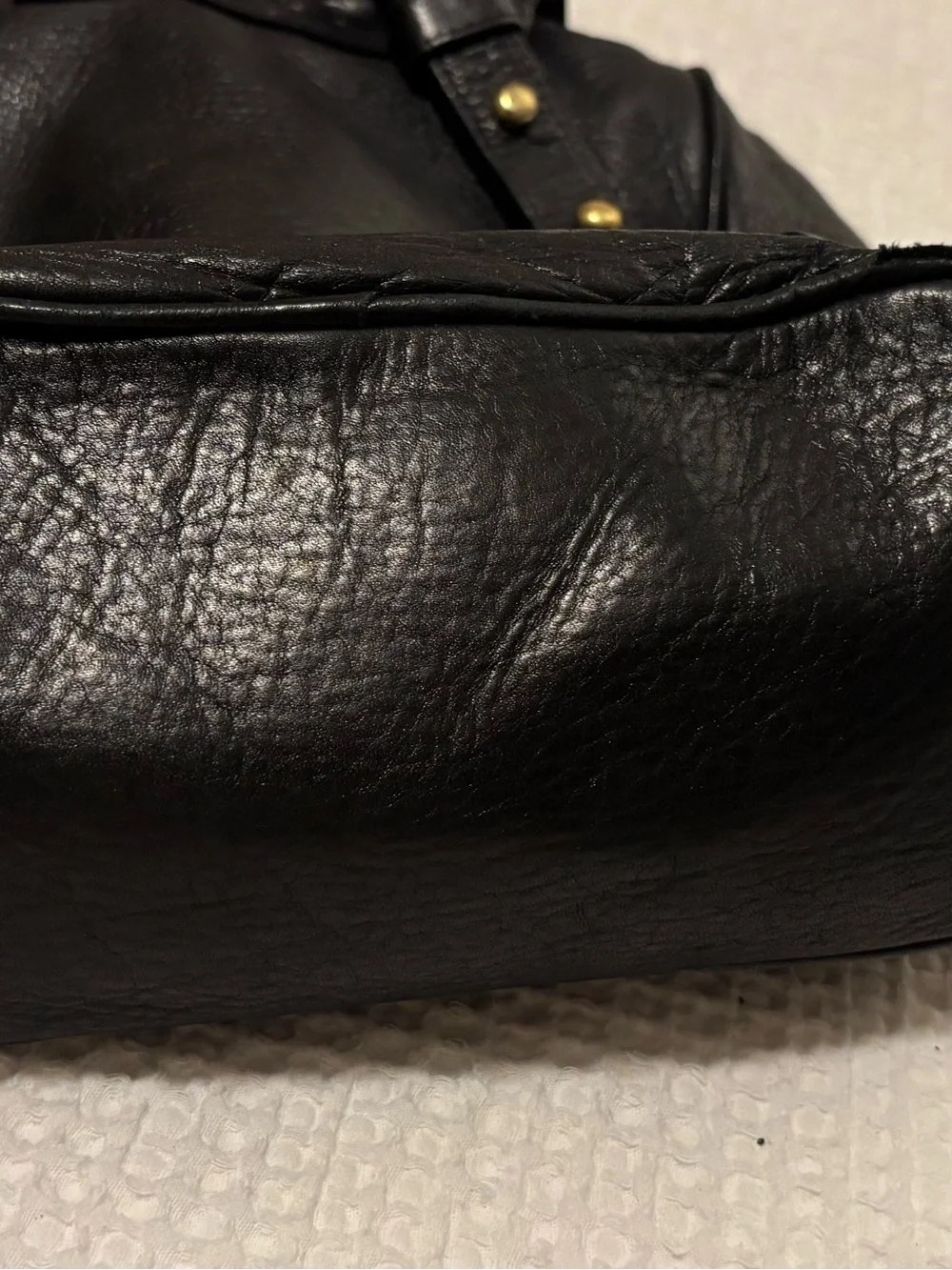 Perlina vintage Black Soft Leather Backpack with Gold Hardware